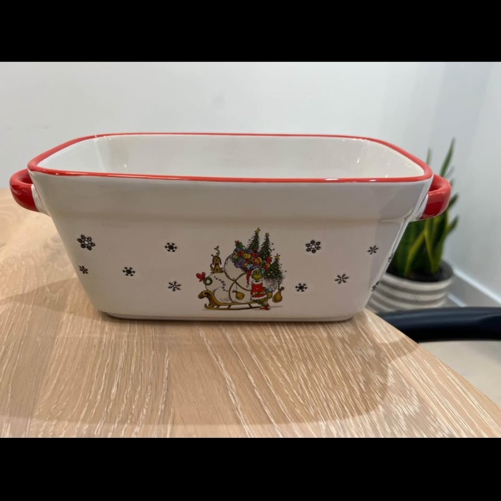 Festive GRINCH  Ceramic Baking Dish - Red and White